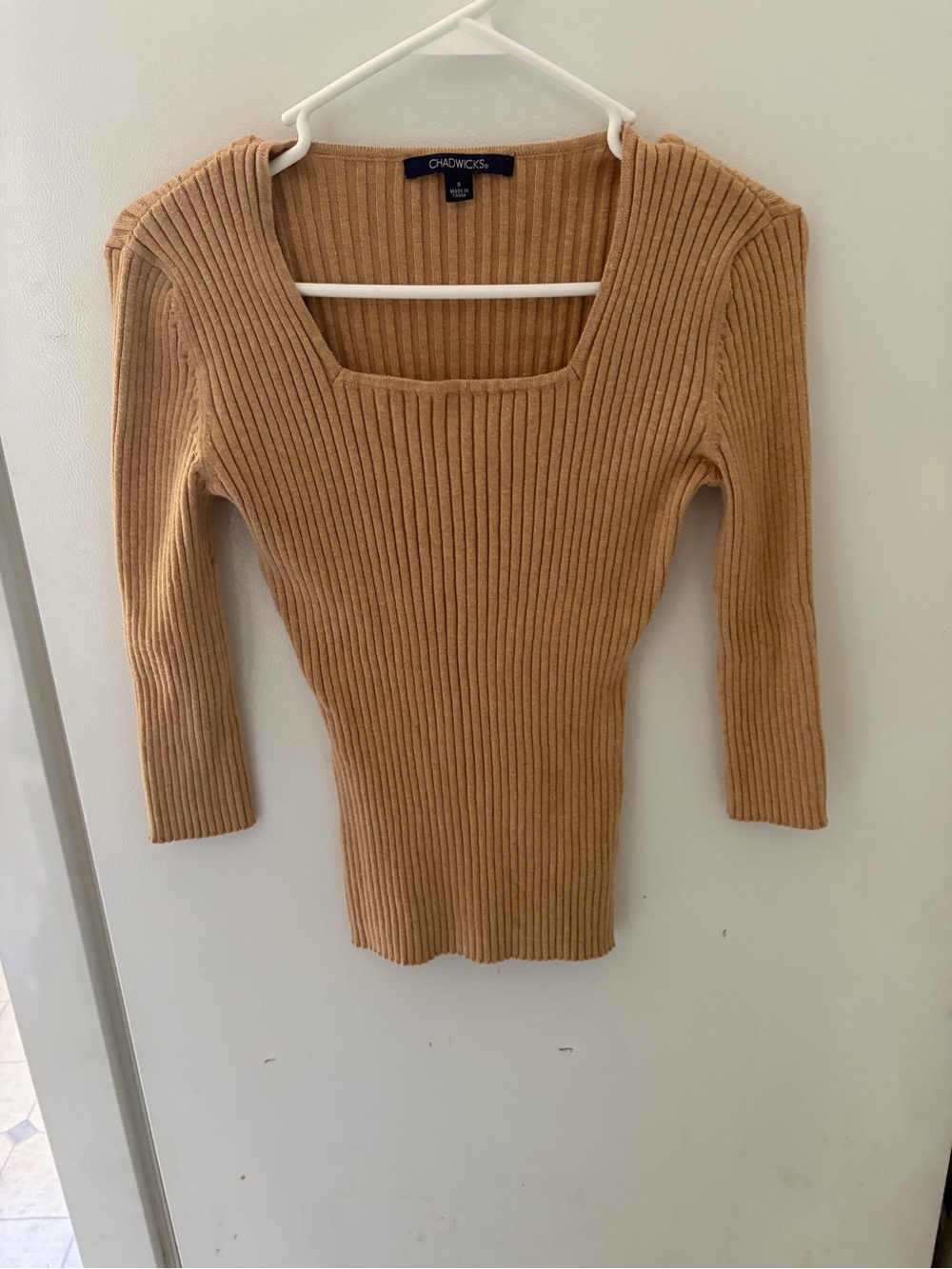Chadwicks Ribbed Square-Neck Sweater Top - Camel🍁🍂
